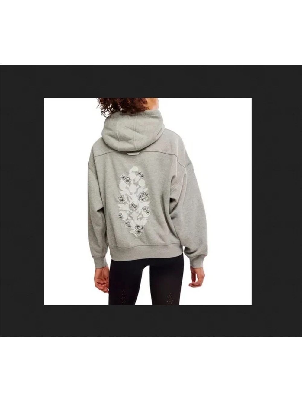 FP Movement by Free People Gray Hoodie with Back Floral Motif